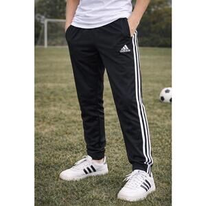 Adidas Black Track Pants Boys Large 14-16 Three Stripe Soccer Training Pants